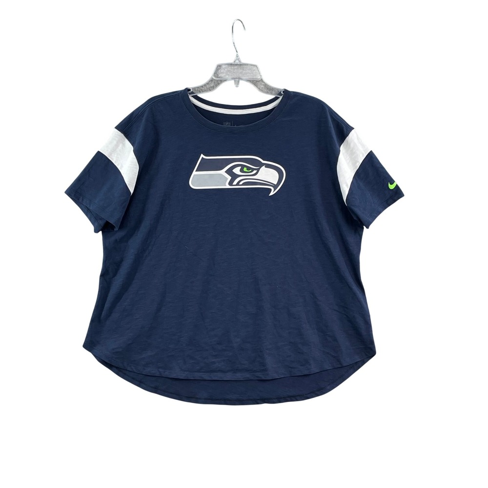 Nike Seattle Seahawks Shirt Womens XXL Blue NFL Fan Tee Slub Knit Sportswear